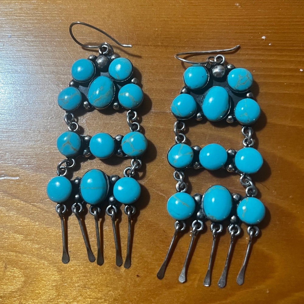 Mexico 925 unique silver and turquoise chandelier earrings